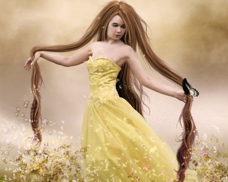 A dreamy world - cg, girl, yellow, wallpaper