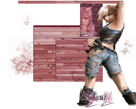 Bad Girl - gun, big breasts, sexy, hot, female, final fantasy, anime girl, boots, cool, final fantasy xiii, torn pant, lightning farron, lightning