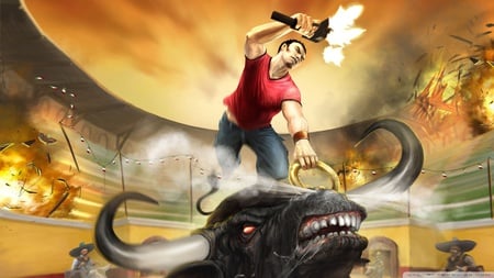 Bulls Fire - gun, hd, adventure, video game, weapon, fire, bull