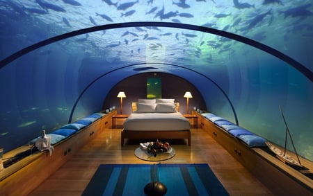 Submarine Hotel - water, submarine, fishes, hotel, fantastic view, bedroom