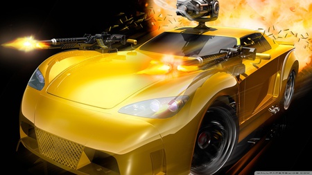 Monster Car - speed, full auto, gun, machine gun, fast, bullets, car, fire, monster car, hd, weapon, adventure