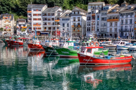 Somewhere In Spain - pretty, cars, sunny, town, boat, harbour, sailboats, leaves, sailing, marina, view, port, houses, house, trees, beautiful, sea, road, beauty, colors, lovely, architecture, buildings, boats, colorful, nature, spain, green, sailboat, peaceful, building