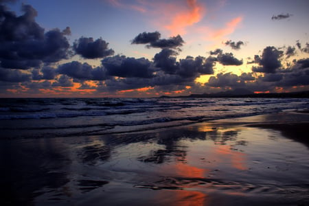 Sunset - nice, ocean, beach, sky, photography, sunset, lovely, cool, pretty, reflection, clouds, beautiful, colors, sea, sand