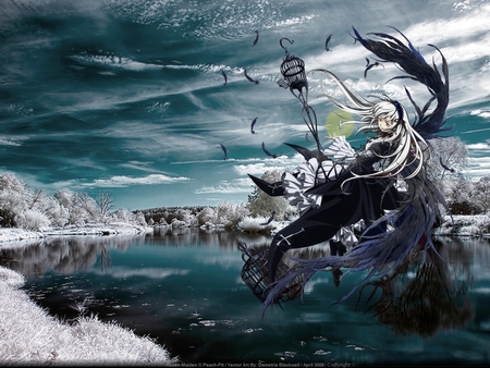 Suigintou World - rozen maiden, anime, scenery, beautiful, girl, feather, doll, dark, black, manga, suigintou, wings