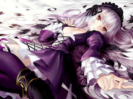 Sexy Doll - sexy, girl, long hair, goth, black, rozen maiden, red eyes, suigintou, doll, anime, feather, cute, manga