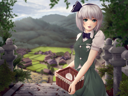 Konpaku Youmu - konpaku youmu, girl, female, video game, touhou, game, anime, scenery, white hair