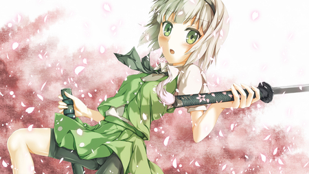 Konpaku Youmu - konpaku youmu, female, girl, video game, touhou, game, katana, anime, sword, white hair