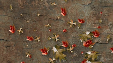 Grunge Fallen Leaves - fall, vintage, autumn, colored, old antique, color, cracked, leaves