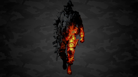 battlefield bad company - artistic, fire, cammo, war, flames, video game