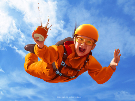 Parashyutistka - air, enjoy, stunt, orange, cg, boy, hd, 3d, sky