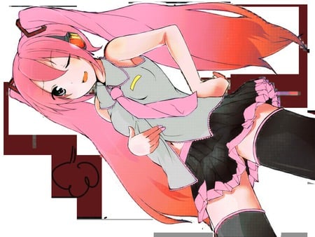 Sakura Miku - hot, headset, thighhighs, music, anime girl, white, art, cool, artistic, pink eyes, hatsune miku, skirt, sexy, song, sakura miku, vocaloids, program, sakura, vocaloid, beautiful, pink, uniform, diva, beauty, nice, twintail, singer, black, virtual, pretty, idol, anime, wink, miku, cute, girl, pink hair, cg, hatsune, microphone, headphones, tie, digital, awesome