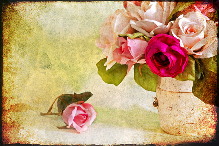 Vintage... - roses, pink, bouquet, flowers, white, nature, vintage, red, painting