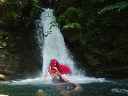 waterfall - meermaid, nature, magic, waterfall