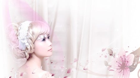 Oriental Beauty - girl, petals, pink, firefox persona, beautfy, flowers, oriental, woman, soft