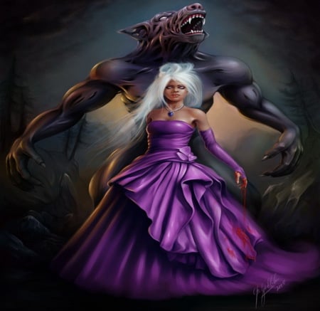 Beauty and the Beast - werewolf, abstract, fantasy, girl, night, forest, wallpaper, moonlight