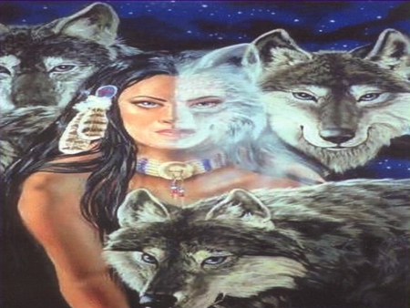 Native Wolves - indians, native people, native, wolves