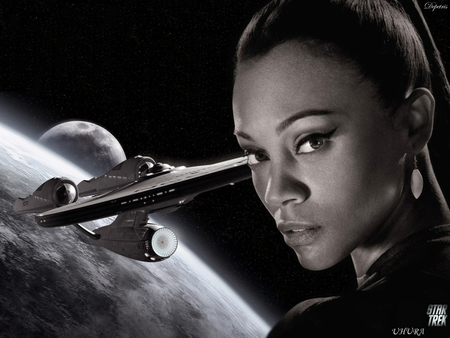 Uhura orbit Enterprise - star trek, uhura, cientfic ficcion, space, earth