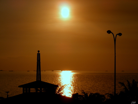 Sunset at Baywalk - sunset, sea, reflection, landscape