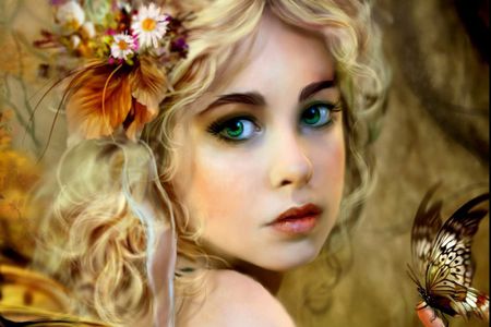 Fantasy girl - flowers, girl, fantasy, hair