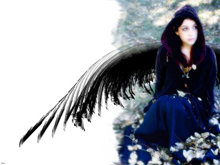 Eden - abstract, wings, angel, eden, brunette