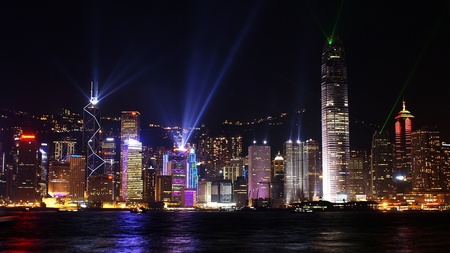 Hong Kong - water, beautiful, china, city, night, architecture, lights, hong kong, skyscrapers, sky