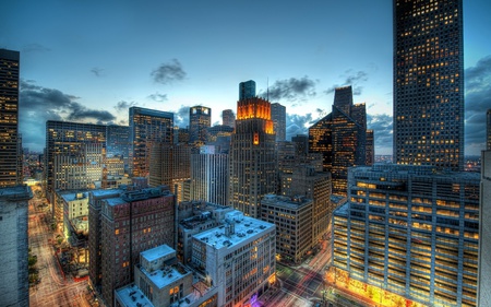 Houston - sky, texas, colorful, houston, buildings, skyscrapers, beautiful, clouds, architecture, usa, lights