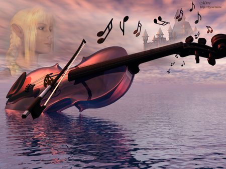 Music Fantasy - lady, red, water, music, fantasy