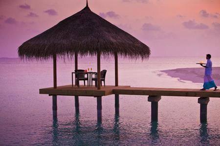 A Romantic Night For Two - waiter, two, pier, maldives, drinks, gazebo