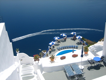 blue and white - santorini, white, blue, greece, sea, houses