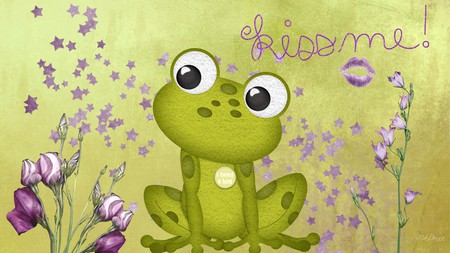 Kiss Me Frog - flowers, kisses, green, stars, firefox persona, frog