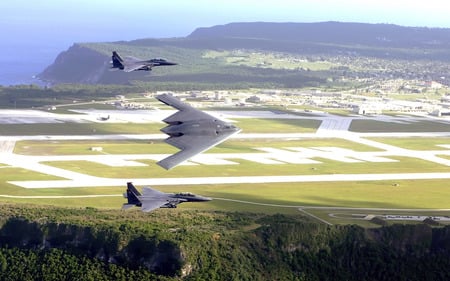 three in flight - plane, airplane, aircraft, fly, air, landscape, militart, aviation