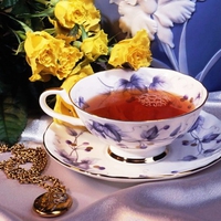 Tea  and yellow  roses