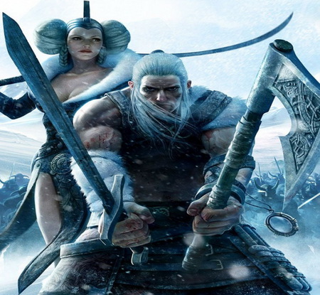 Vikings - woman, abstract, man, snow, warriors, wallpaper, weapons, fantasy