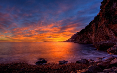 BEAUTIFUL SUNSET - sunset, beach, sea, rocks, sky