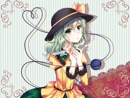 Touhou Koishi - hat, game, heart, koishi, girl, green hair, touhou, komeiji koishi, cute