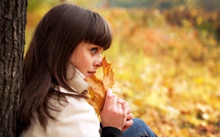 Autumn Time - nature, autumn, time, leaf, brunette, rust