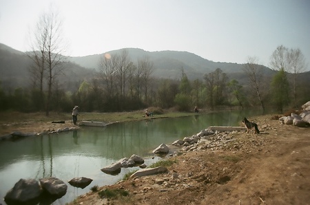 what? - fishermen, water, lake, dog