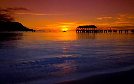 Jetty at Sunset - sunset, water, people, nature, boat, jetty