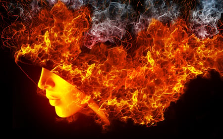 Fire Lady - burning, girl, dark, fire, black, ledy