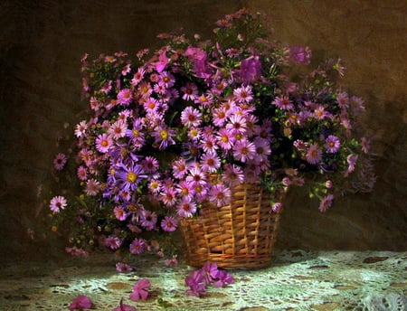 Basket with flowers - flowers, basket, purple, beautiful