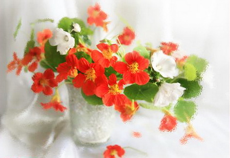 Bells - white, green leaves, bells, orange, flowers, lovely, vase