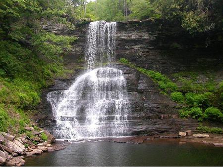 Waterfall - nature, sky, trees, waterfall