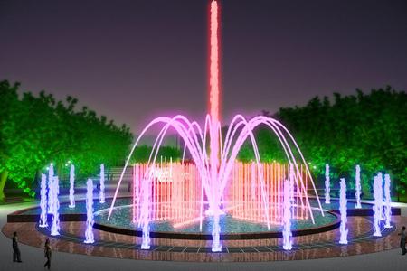 Fountain - 3d, trees, abstract, fountain