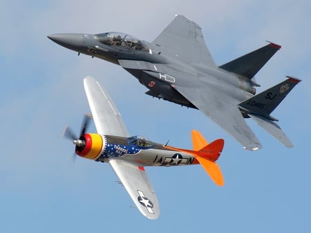 Old Meets New - thunderbolt, eagle, republic, douglas, mcdonnell, p47, f15