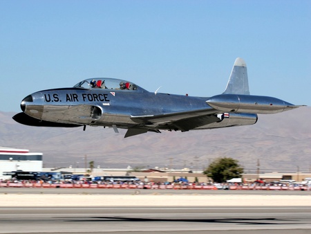 T-33 Low Pass - aircraft, star, lockheed, jet, plane, t33, shooting