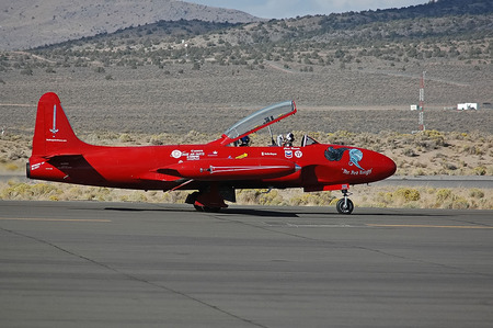 Red Knight at Rest - lockheed, jet, knight, plane, t33, aircraft, star, red, shooting