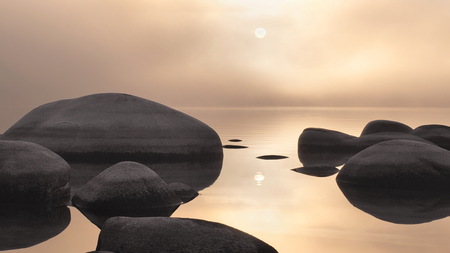 Time freeze - water, calm, beach, rocks