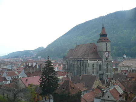 Brasov .. Medieval City - trees, romania, beautiful, city, buildings, church, brasov, architecture, medieval, the black church, forests, nature, mountains, houses