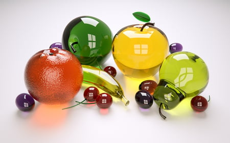 Glass Fruit - cherries, glass, pears, bananas, decoration, apples, oranges, fruit