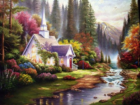 FORSET CHAPPELL - white, painting, creek, forset, church